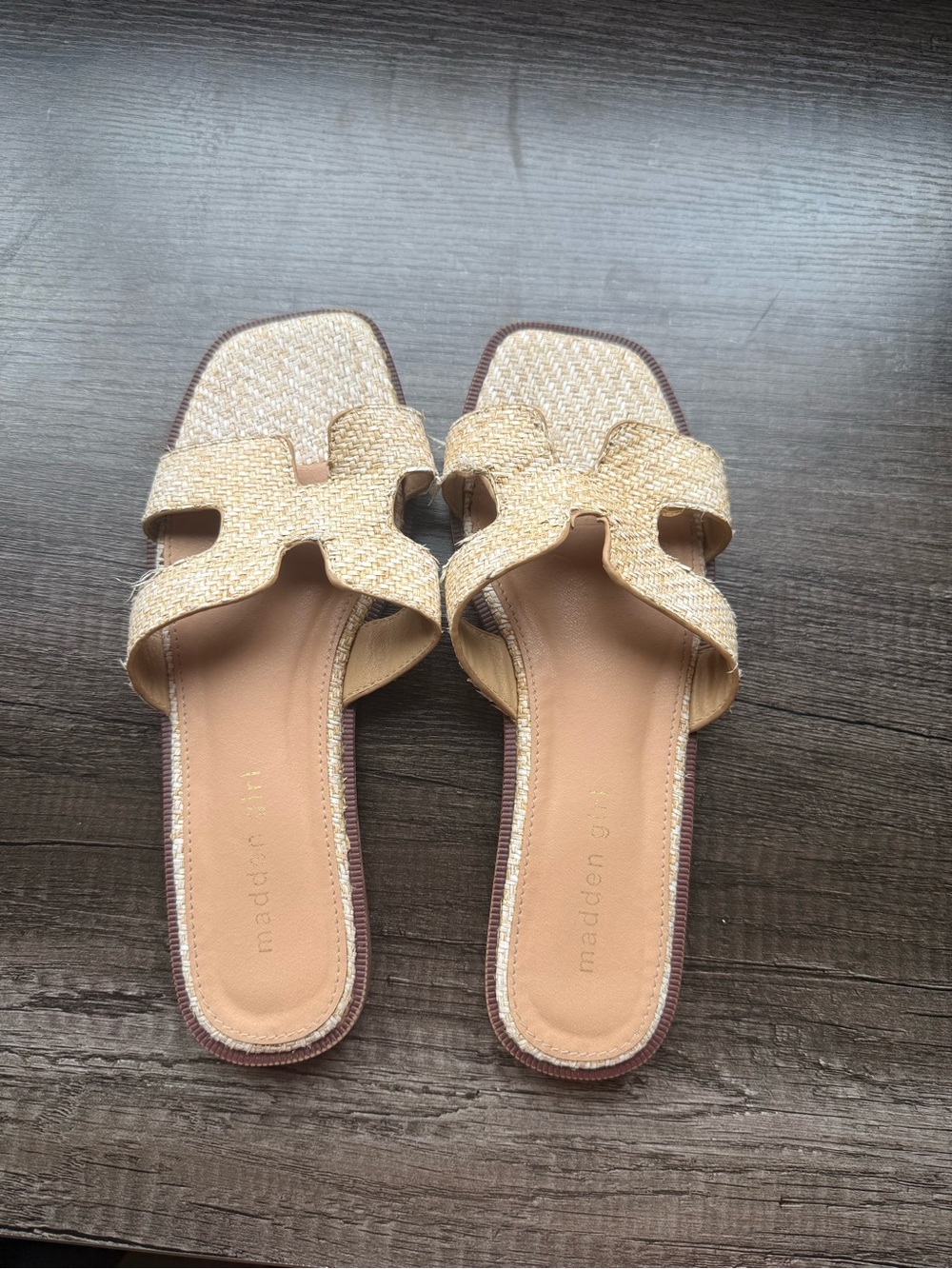 Madden Girl Women's Cream Woven Slide Sandals